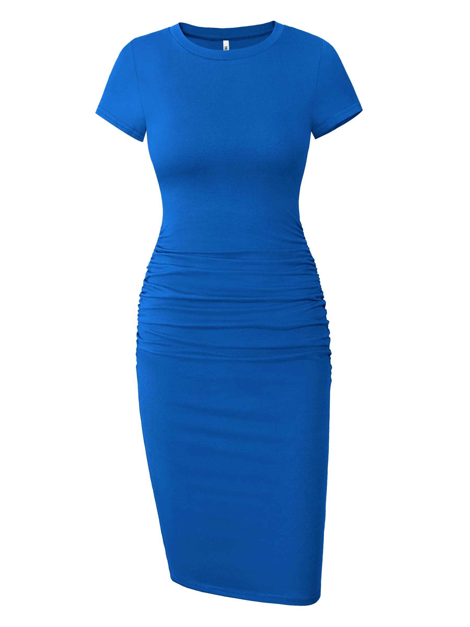 Photo 1 of Missufe Women's Ruched Casual Sundress Knee Length Bodycon Sheath Dress (Blue, X-Large)