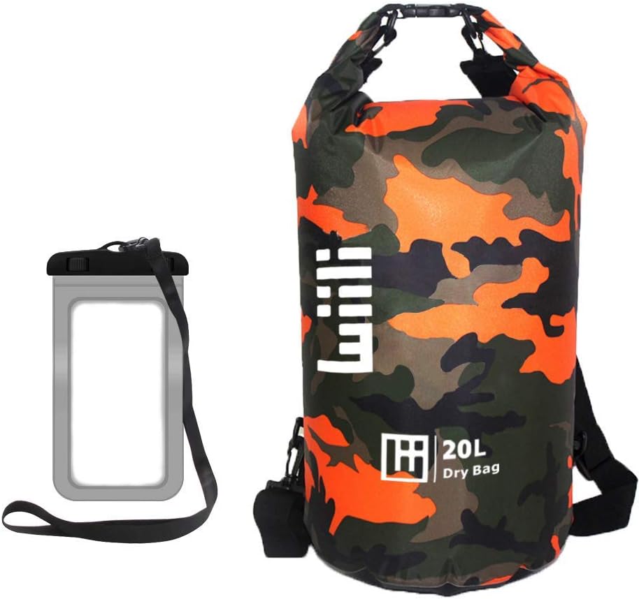 WIILII Waterproof Dry Bag 10L/20L Roll Top Compression Dry Gear Backpack with Water Proof Phone Case and Shoulder Strap for Boating, Duffle, Floating, Fishing, Kayaking, Rafting.