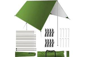 Reibeny Camping Tarp with Poles, Lightweight Hammock Rain Fly, UV Protection and PU 4000mm Waterproof Tent Tarp, Backpacking 