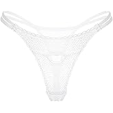 TAIKMD Womens G-String Panties Hollow Out Lip Embroidery Thong Briefs Bikini Underwear Mesh T-Back Underpants (White, One Size)