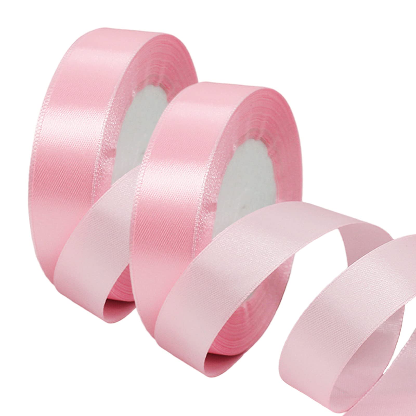 2 x 20mm Wide Baby Pink Ribbon Thick Wedding Car Ribbon 22m, 4/5 inch Thick Pastel Pink Satin Ribbon for Gift Wrapping Wedding Christmas Birthday Cake Hair Bow Florist Bouquet Crafts Decorations