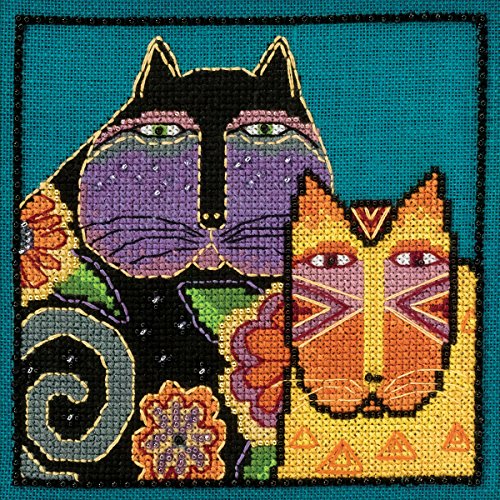 Feline Friends Beaded Counted Cross Stitch Kit (Aida) 2015 Laurel Burch by Mill Hill LB305116
