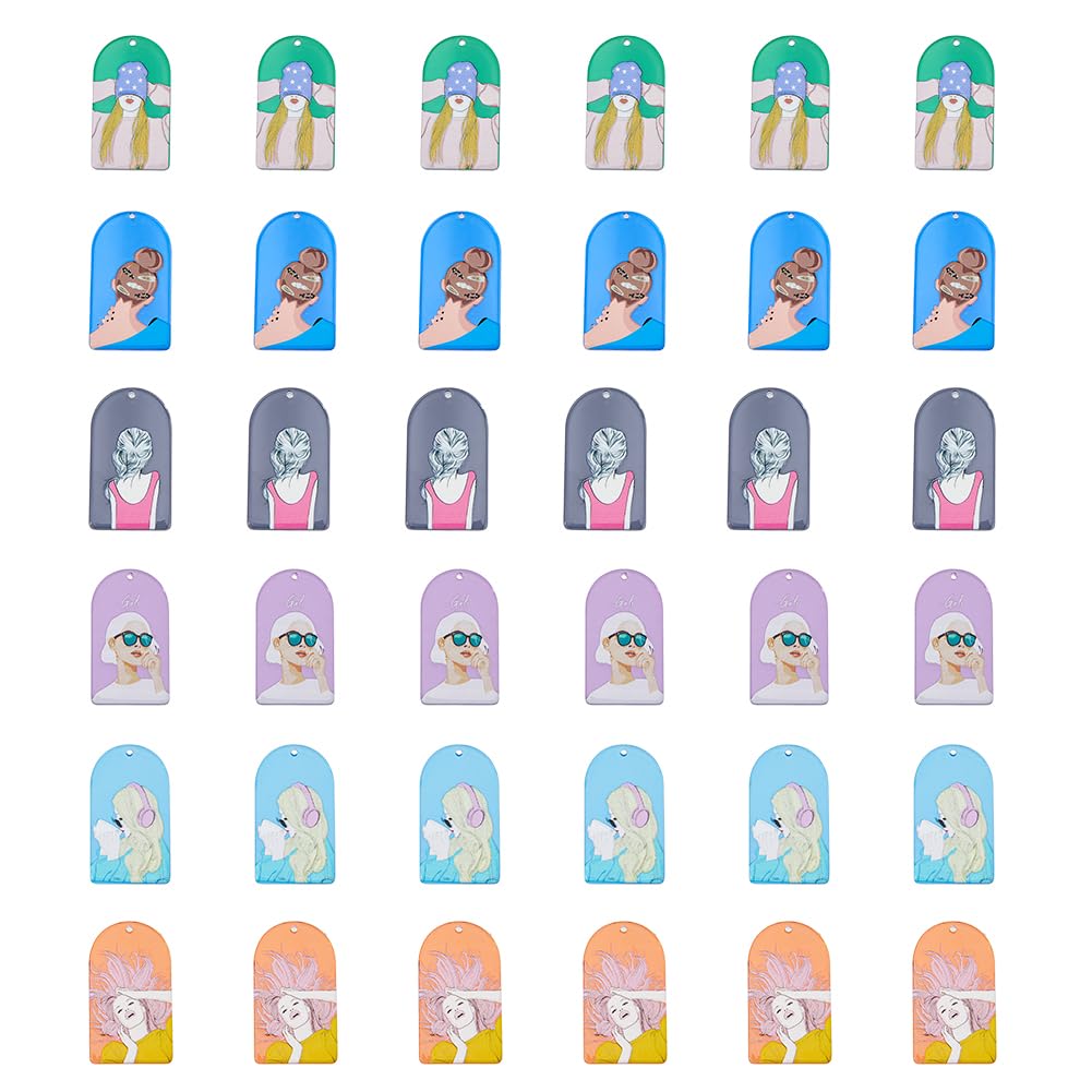 DICOSMETIC 36Pcs 6 Styles Half Oval with Woman Pattern Charms Flat Arch Shape Pendants 3D Printed Charms Modern Abstract Earring Charms Acrylic Pendants for Jewelry Making Craft, Hole: 1.8mm