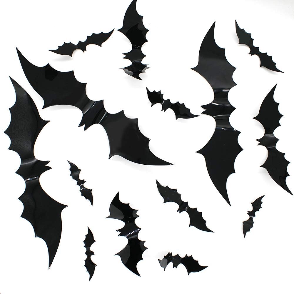 28Pcs Large DIY Halloween Party Decorations Supplies,4SIZE Halloween 3D Bats Decoration,Scary Bats Wall Decal,PVC Scary Black Bat Sticker for Home Decor,Halloween Eve Decor Window Door Wall