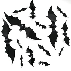 28Pcs Large DIY Halloween Party Decorations Supplies,4SIZE Halloween 3D Bats Decoration,Scary Bats Wall Decal,PVC Scary Black Bat Sticker for Home Decor,Halloween Eve Decor Window Door Wall