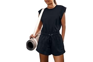 LAMISSCHE Womens Workout Romper with Pockets Sleeveless One Piece Short Jumpsuits Casual Open Back Onesie