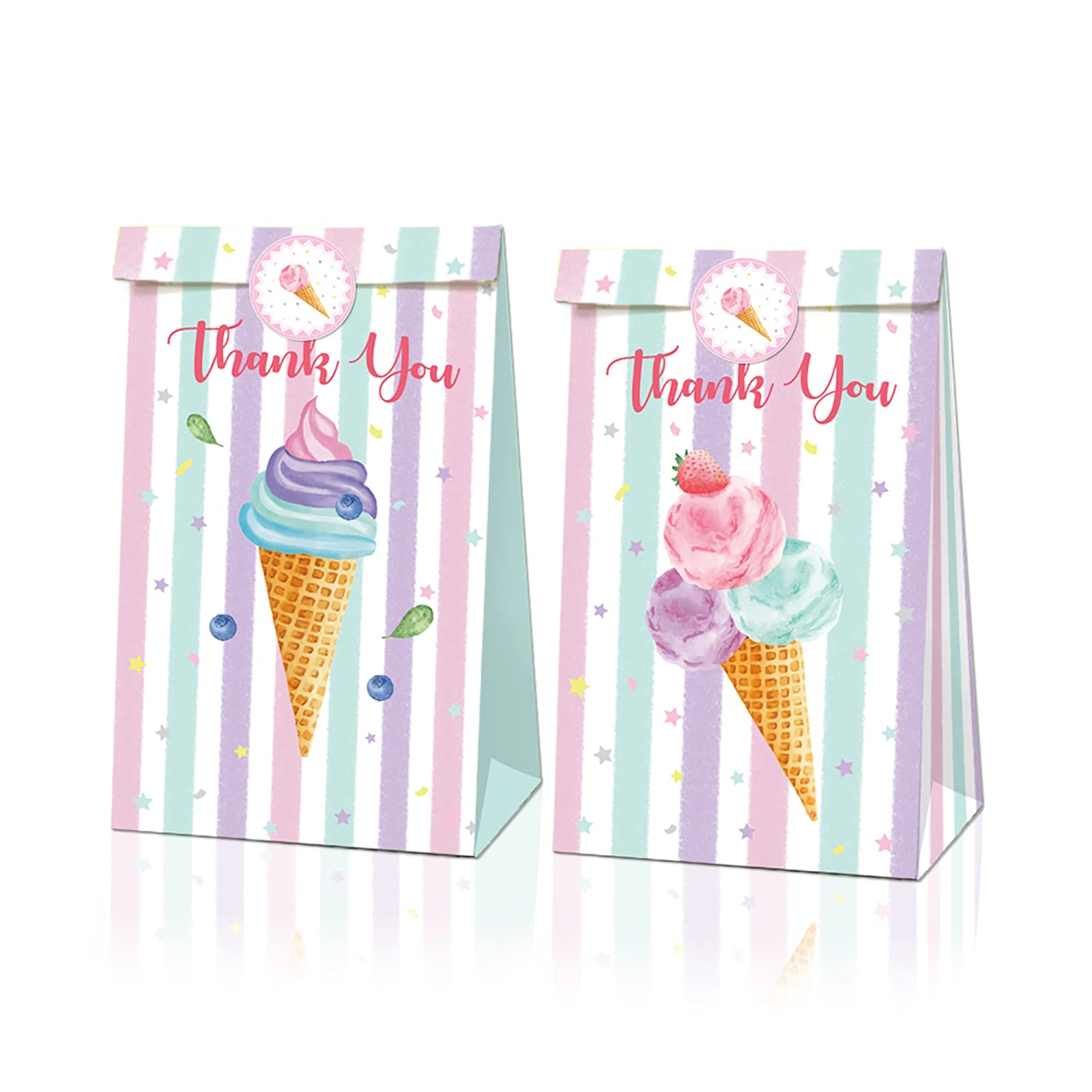 altuopic Ice Cream Gift Bags, 12 pcs Paper Treat Bags for Sweet Birthday, Baby Shower & Party Favors