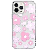 Dumkery Cute Pink Flowers Case Compatible with iPhone 13 Pro Max, Clear Floral Case with Aesthetic Pattern for Girls Women, Hard PC and TPU Full Body Protection Shockproof Slim Cover