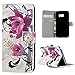 Galaxy S7 Wallet Case (NOT for S7 Edge), Mavis's Diary 3D Handmade Wallet with Bling Crystal Purple Flower Diamonds Butterfly Card Holders Magnetic Flip Cover & Dust Plug & Screen Protector & Stylus