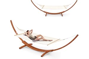 ECOTOUGE 12 FT Wooden Hammock with Stand for Single Person, Weather-Resistant, Certified Sustainable Hammock Bed for Backyard, Balcony, Porch(White)