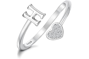 MILACOLATO 925 Sterling Silver Ring 18K Gold Plated Initial Heart Rings Adjustable Capital Letter Initial Cute Rings for Women Teen Girls Stackable Thumb Pinky Rings Valentine's Day Jewelry Gifts Trendy Stuff