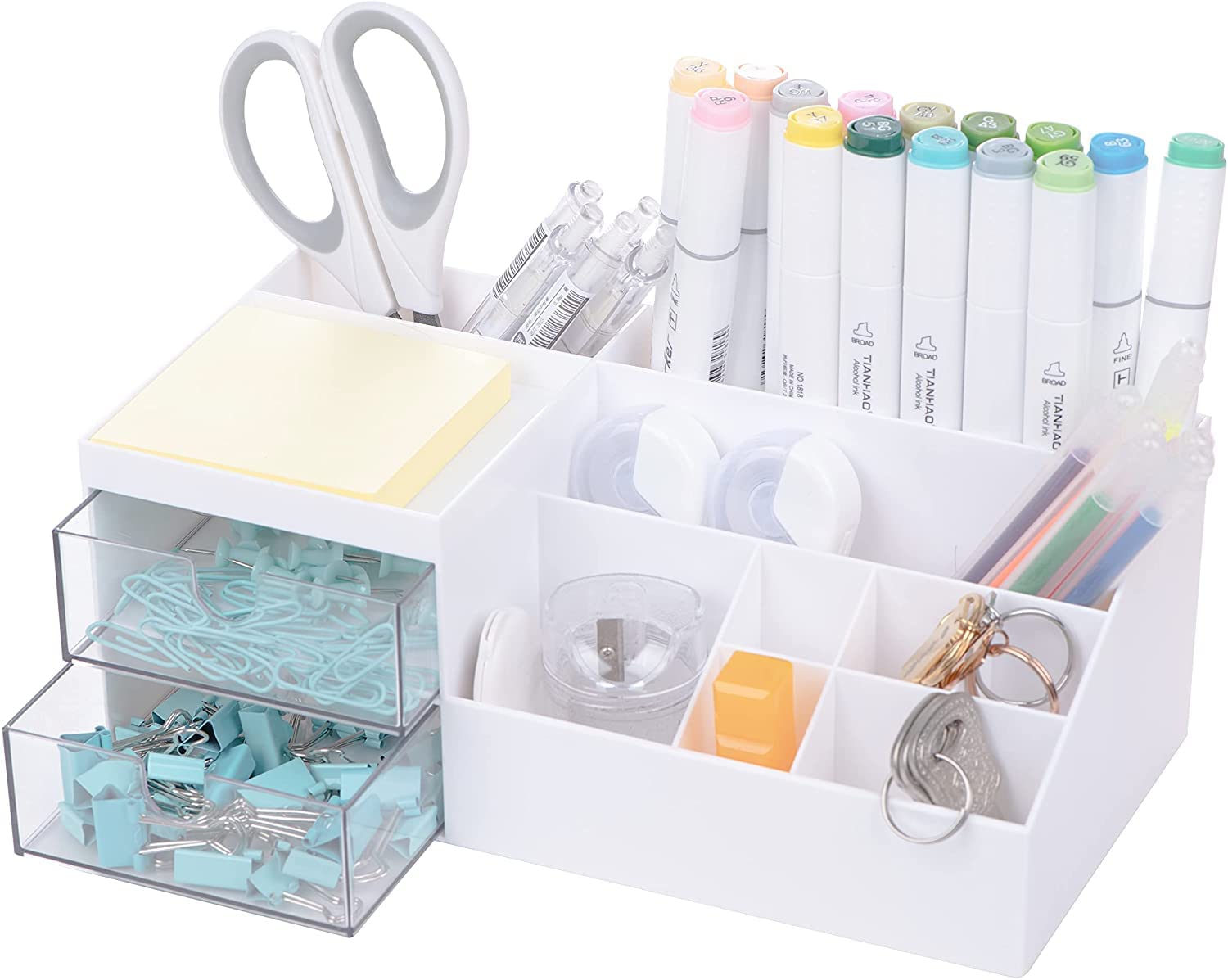 RUBRYKAZ Desk Storage Box, Desk Organizer, Makeup Organizer, Desktop Drawer Organizer, Vanity Organizer, Cosmetic Storage Organizer, Mini Desk Storage for Office Supplies - White