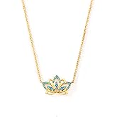 STORYJEWELLERY 18K Gold Plated Necklace for Women, Sterling Silver Lotus Flower Pendant Necklace, Blue Charm Necklace for Women, Dainty Gold Plated Necklaces, Gifts for Birthday Graduation Retirement