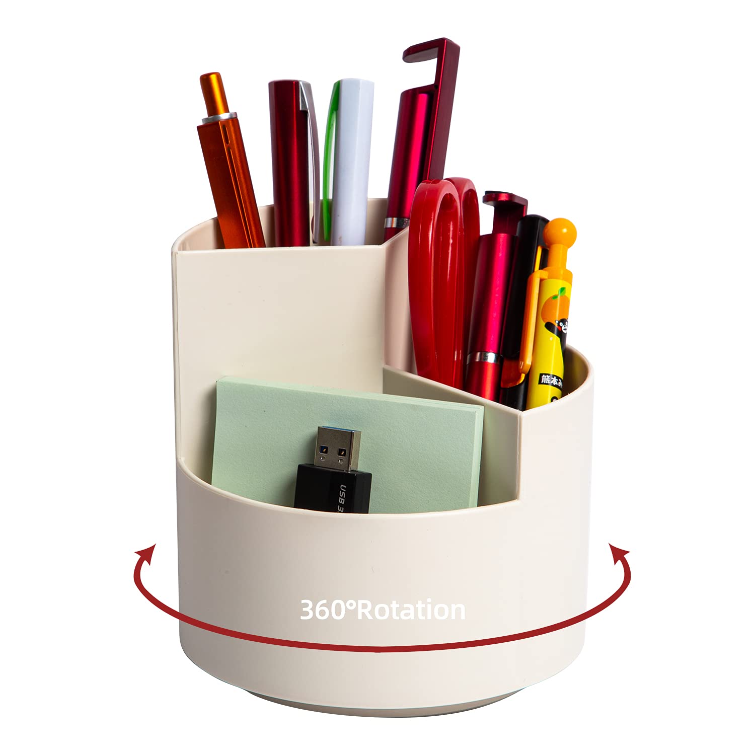Photo 1 of Desk Pencil Pen Holder, 3 Slots 360-Degree Spinning Organizers, Desktop Storage Stationery Supplies, Cute Cup Pot for Office, School, Art Supply, Kids - White