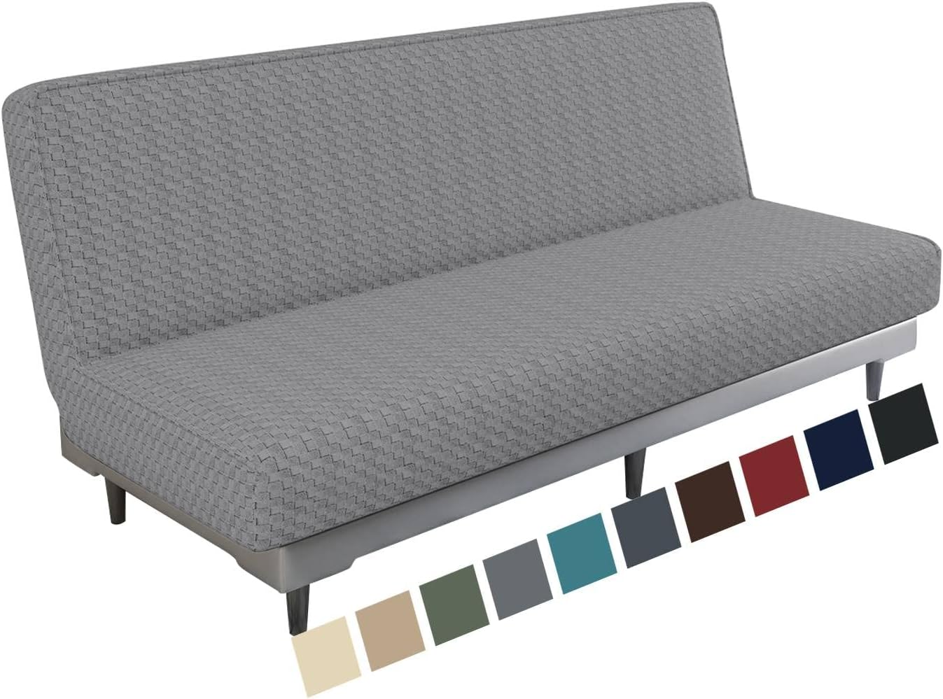 Slipcovers - MAXIJIN Newest Jacquard Futon Cover Stretch Armless Futon Sofa Cover Soft Futon Slipcover with Elastic Bottom Thick Sofa Bed Furniture Protector Covers for Washable Futon (Futon, Light Gray)