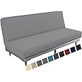 MAXIJIN Jacquard Futon Cover Stretch Armless Futon Sofa Cover Soft Futon Slipcover with Elastic Bottom Thick Sofa Bed Furniture Protector Covers, Machine Washable (Light Gray)