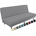 MAXIJIN Newest Jacquard Futon Cover Stretch Armless Futon Sofa Cover Soft Futon Slipcover with Elastic Bottom Thick Sofa Bed 