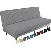 MAXIJIN Jacquard Futon Cover Stretch Armless Futon Sofa Cover Soft Futon Slipcover with Elastic Bottom Thick Sofa Bed Furniture Protector Covers, Machine Washable (Light Gray)