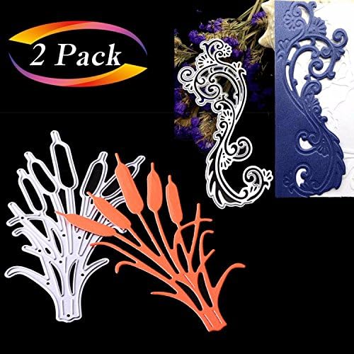 2 Pack Metal DIY Cutting Dies Stencil,Embossing Die Cuts Scrapbooking Dies Metal Cut for DIY Scrapbook Album Paper Card Making(Cattail Plant and Lace Flower Style)