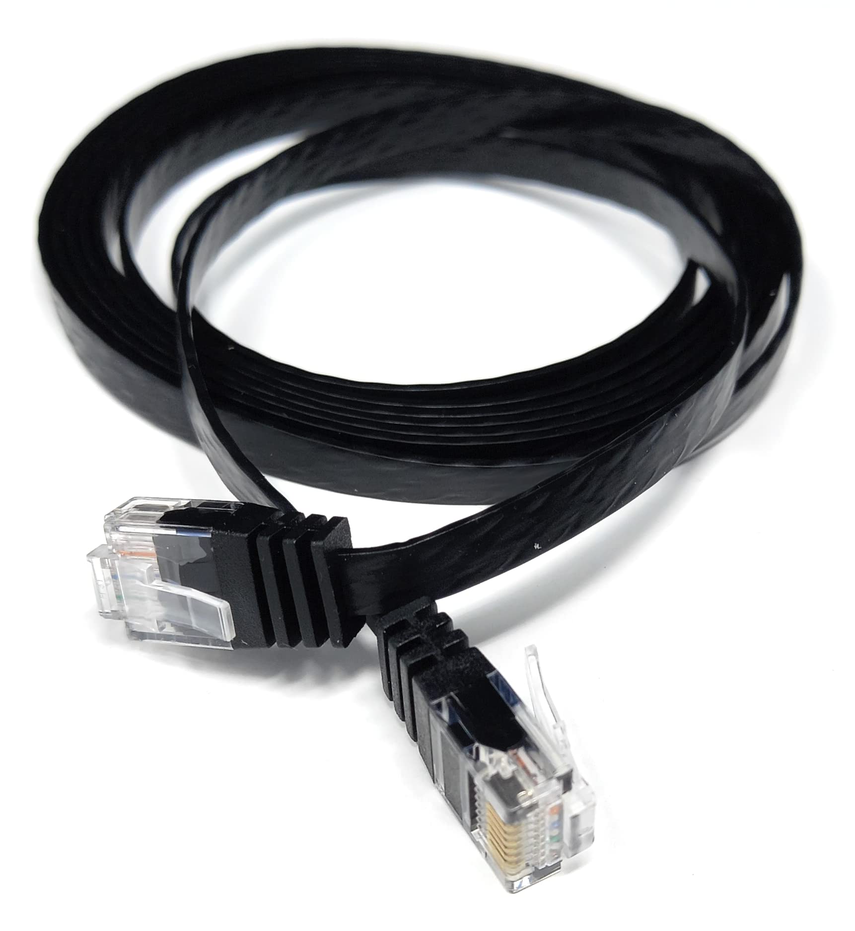 DRUT 2m FLAT CAT6 RJ45 Ethernet LAN Patch Cable, Low Profile GIGABIT Full Copper 32AWG, Lead Allows Up to 1000Mbps Speed 6.5ft Black