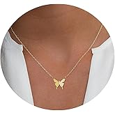 VIROMY Dainty Butterfly Pendant Necklace for Women 18K Gold filled Minimalist Cubic Zirconia Butterfly Pendant Cute Gold Chain Necklaces for Women