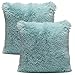 Chanasya Super Soft Long Shaggy Chic Fuzzy Faux Fur Warm Elegent Cozy Aqua Blue Throw Pillow Cover Pillow Sham - Solid Turquoise Fur Throw Pillowcase 18x18 Inches 2-Pack(Pillow Insert Not Included)