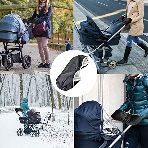 Fleece Stroller Hand Muff Winter Warmer Gloves,Baby Stroller or Jogger Thick Plush Warm Gloves Flannel Windproof Pram Handlebar Cover Mitten Bunting Bag Winter Gift for Parents and Caregiver (Black)