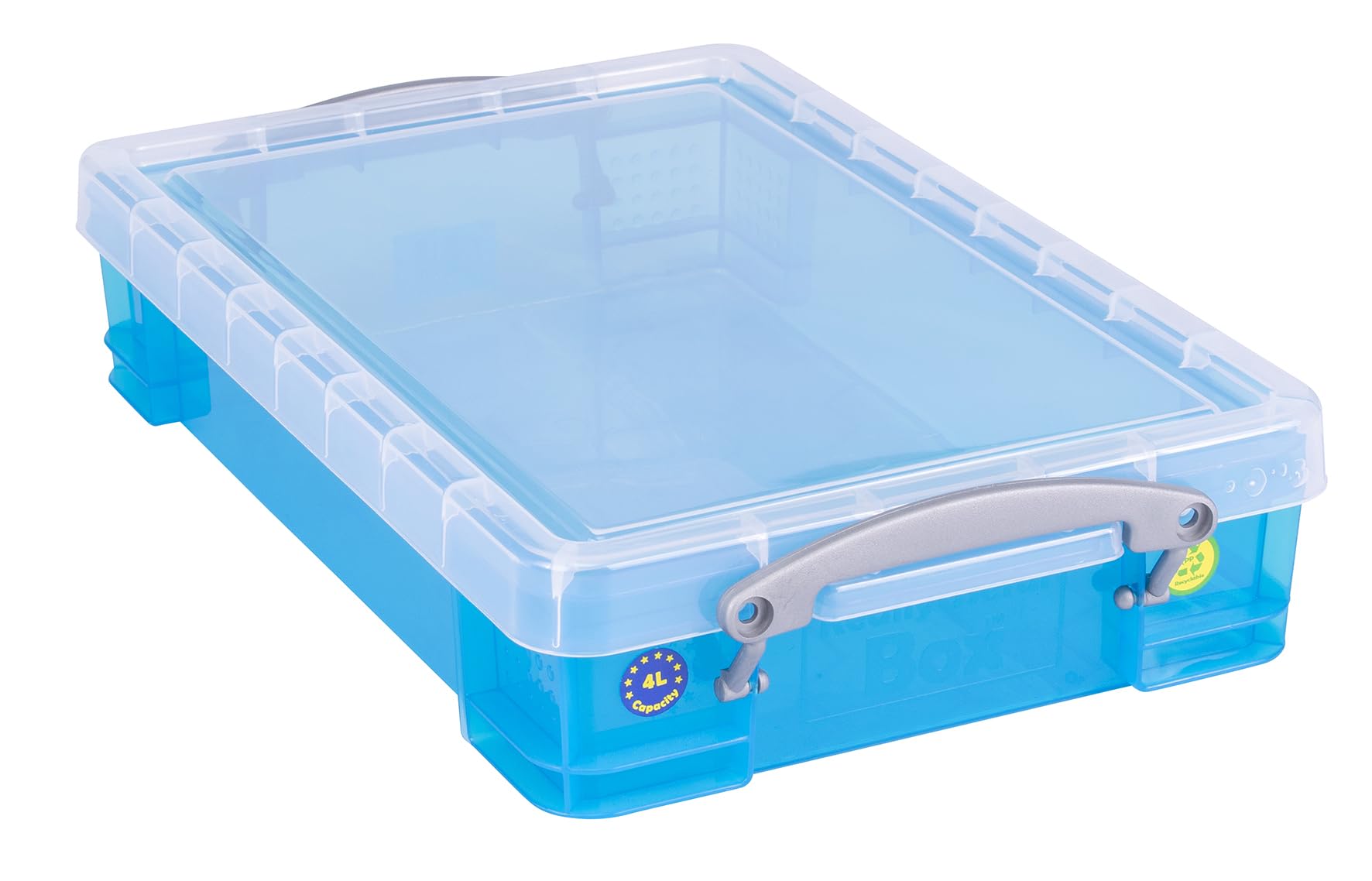 Really Useful Box Plastic Storage 4 Litre Transparent Bright Blue