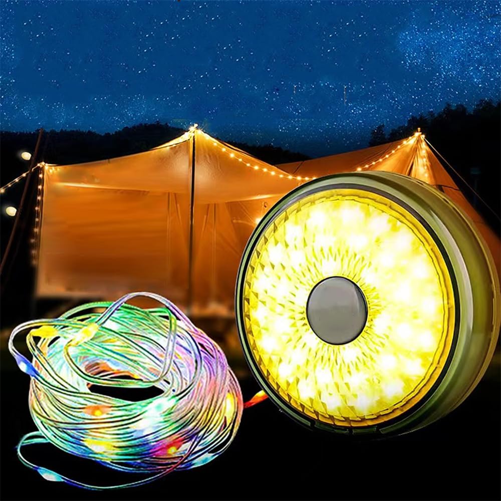 YZYOE LED Outdoor Tent Atmosphere Light, Colored and Warm Light Outdoor Camping Portable Tape Measure Decoration Light, Flashlight and Light Strip Two in One Light.