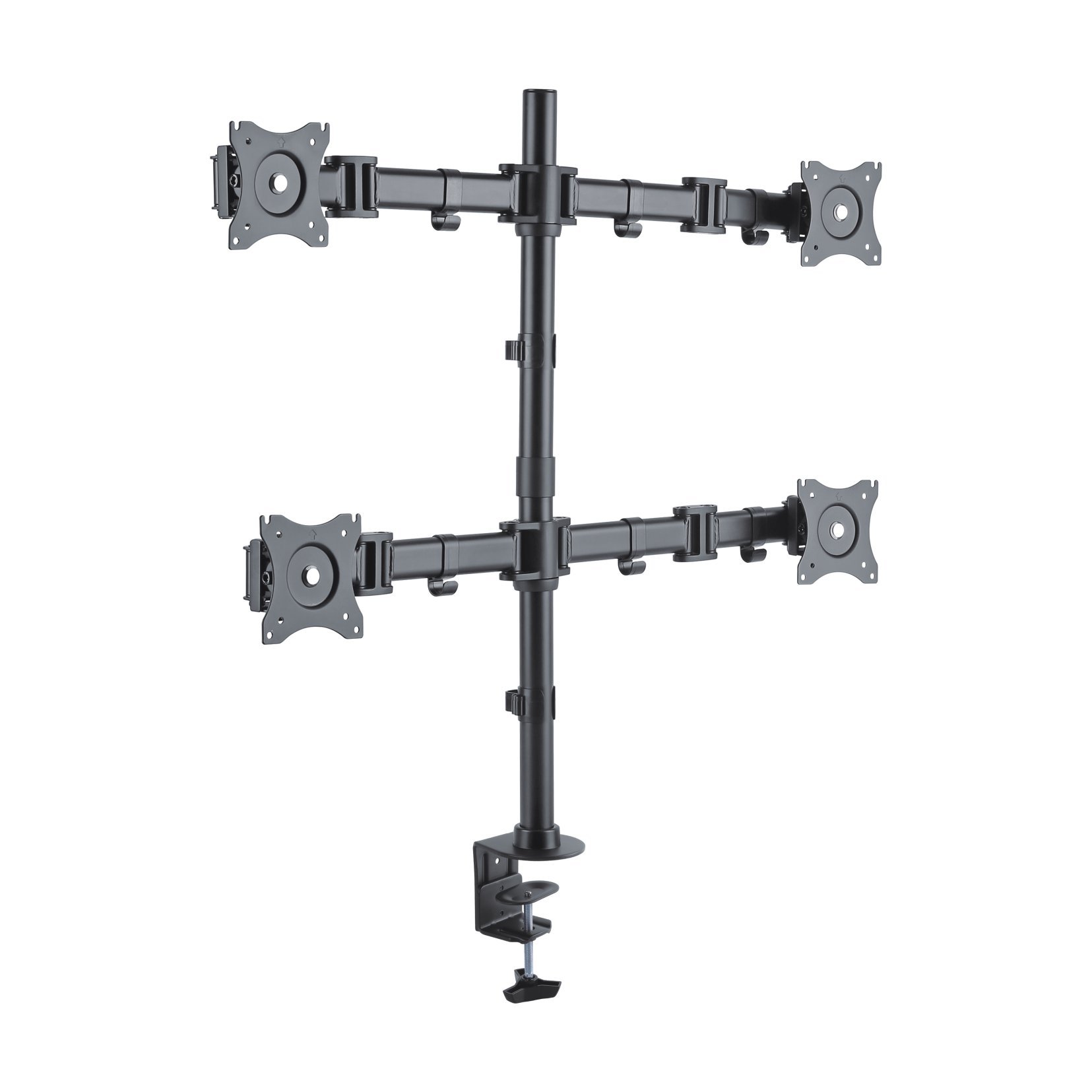 PureMounts Desk Mount for 4 Monitors 33-69 cm (13-27 Inches), Tilt: -45° to 45°, Swivel: 180°, Rotating: 360°, VESA 100 x 100, Black