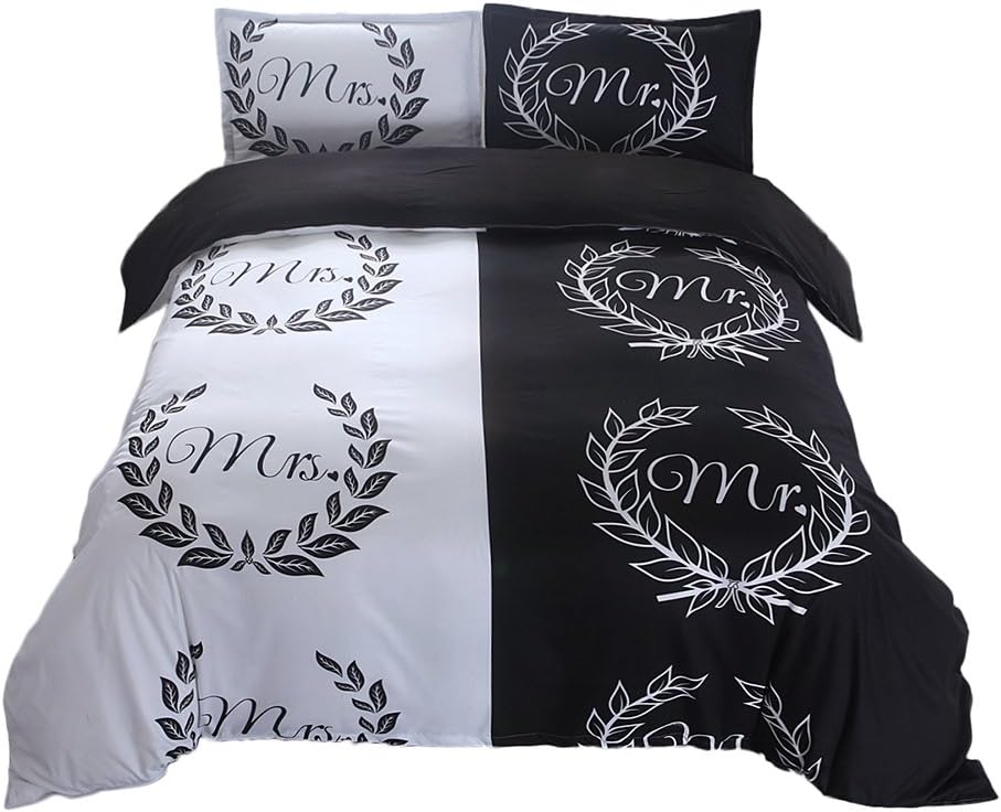 Very Soft Fabric 3PCS Duvet Cover Set Couple Style Bedding Sets Include 1 Duvet Cover, 2 Pillowcases (78.74"x78.74"/200x200 cm, MR MRS) [Energy Class A+++]