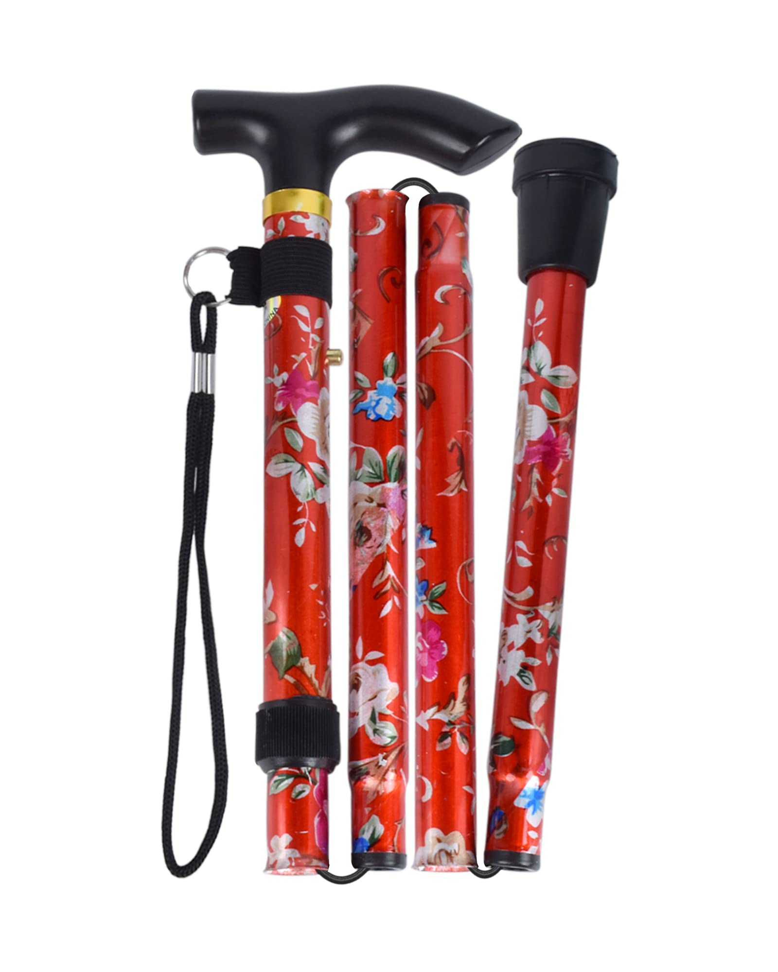 SPDYCESS Folding Walking Sticks, Flower Patterned Aluminum Adjustable Walking Cane Lightweight Portable Travel Trekking Poles Ergonomic Non-Slip Handle Alpenstock for Women Men Hiker Seniors