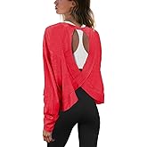 Panadila Womens Open Back Workout Top Long Sleeve Athletic Shirts Casual Crop Running Tee Y2k Yoga