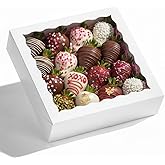 RomanticBaking 28pcs 9x9x2.5 Inches Bakery Boxes with Window for Pie, Chocolate Covered Strawberries, Breakable Heart, Cookie