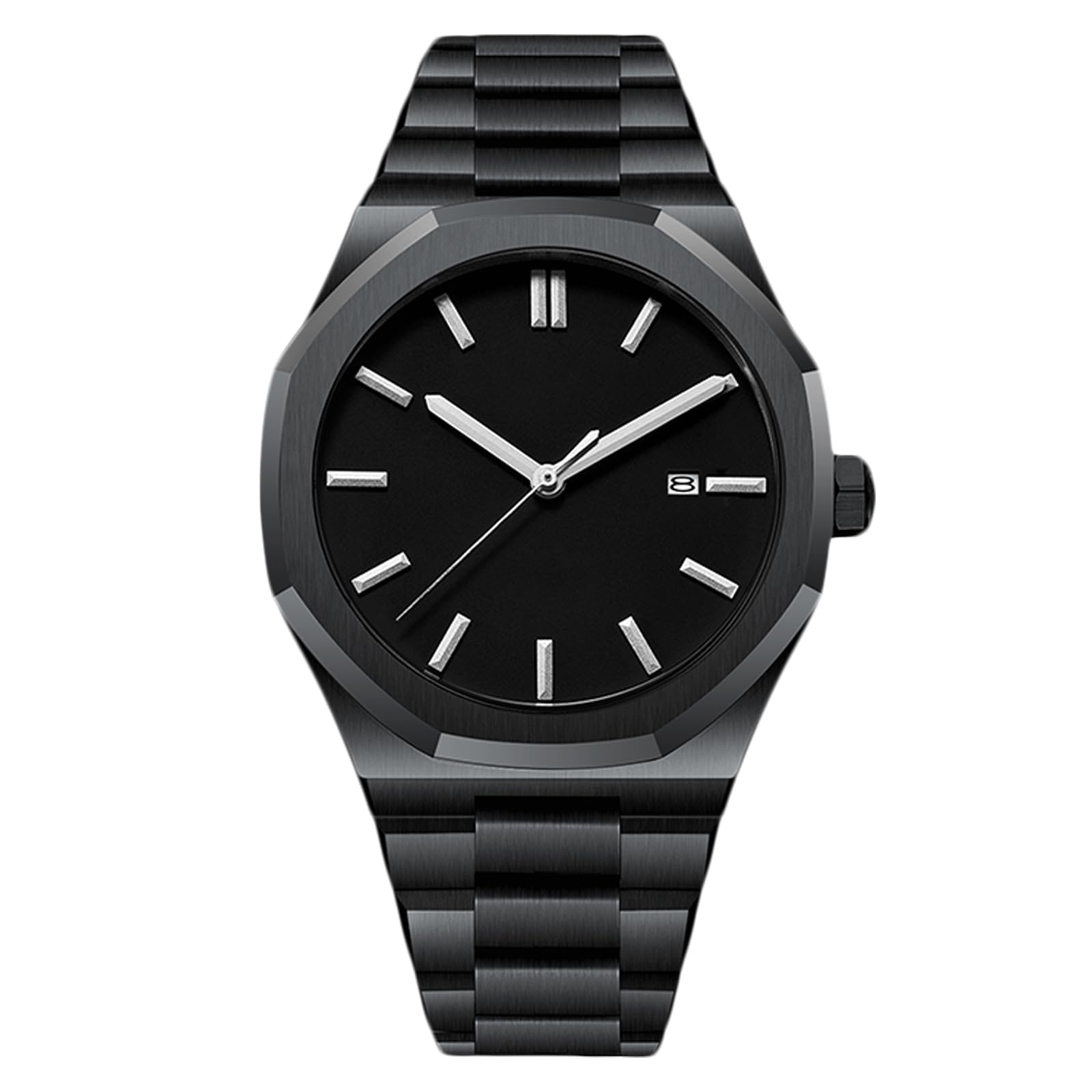 RORIOS Men's Waterproof Analogue Quartz Watch with Stainless Steel Calendar Sport Watch Business Watches for Men, Silver/Black, Bracelet