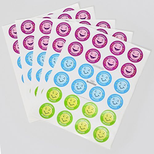Large Reward Stickers for Kids, 125 (1.5" round) Smiley Face Motivational Stickers for Teachers and Parents, for Very Good, Outstanding, and Exceptional Behavior, by Character Badges