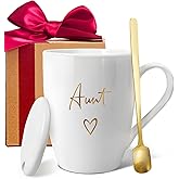 Aunt Theme Coffee Mug Gift for aunt from Niece Nephew, Best Aunts 13oz Ceramic coffee mug with Lid & Spoon, Thanksgiving Birthday Christmas Valentine's Mother's Day Mugs Gift Ideas for Auntie