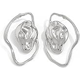 Chunky Hammering Statement Dangle Earrings,Exaggerated Gold Irregular Geometric Statement Earrings,Large Hollow Hammer Drop Earring