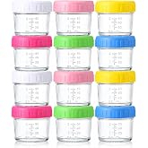 chyardna 12pk 4oz Glass Baby Food Containers with Lids, Leak-Proof | Microwavable Small Glass Jars, Baby Purees, Toddler Snack Storage Containers, BPA-Free, Dishwasher-safe, Freezer Safe