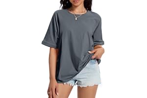 AURIVIZ Womens Summer Oversized T Shirts Crewneck Rolled Short Sleeve Tops Casual Blouse Basic Tee Fashion Trendy Outfits