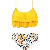 SHEKINI Girls Floral Printing Bathing Suits Ruffle Flounce Two Piece Swimsuits