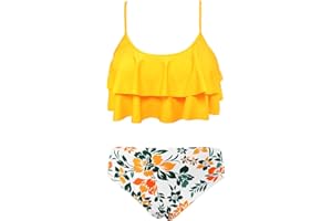SHEKINI Girls Floral Printing Bathing Suits Ruffle Flounce Two Piece Swimsuits