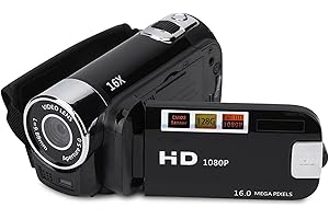 FASJ Video Camera Camcorder, Full HD Digital Camera Recorder 2.4inch Screen 270 Degree Rotation LCD 16X Zoom Camcorder Camera, Portable Video DV Camera with Battery for Student Teenager Beginner(US Black)