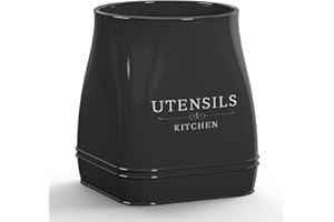 ADDFIT HOUSE Ceramic Utensil Holder - Black Utensil Holder for Kitchen Counter, Large Utensil Crock for Cooking Tools, Stylish Utensil Storage Caddy for Home Décor & Gifts, Utensil Crock for Kitchen Counter