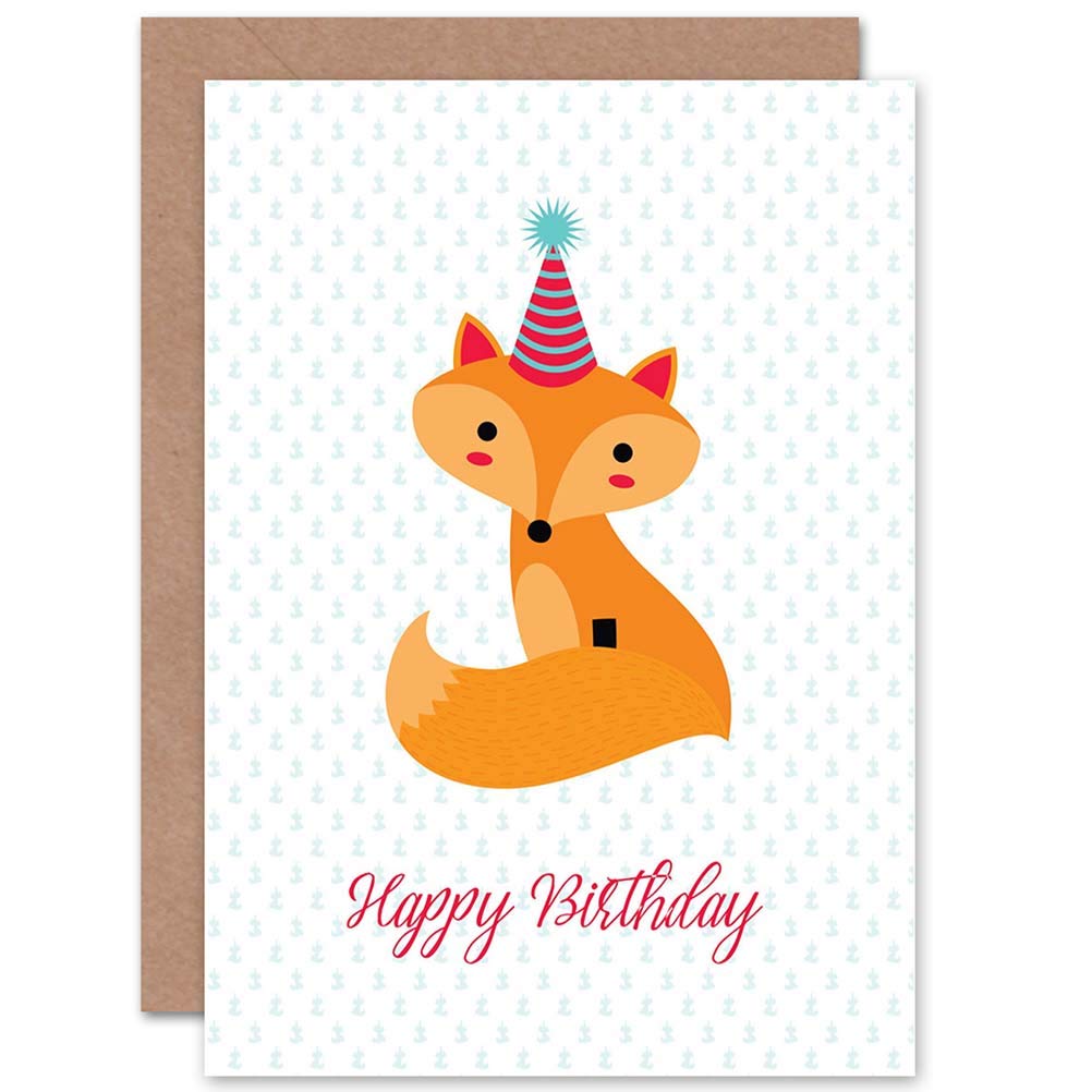 Wee Blue Coo CARD BIRTHDAY KIDS PARTY HAT FOX GIFT