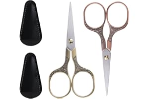 2pcs Embroidery Scissors, Vintage Precision Small Fabric Sewing Yarn Cross Stitch Thread Scissors with Mini PU Sheath for Cro