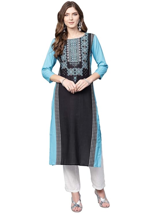 Crepe Digital Printed Kurti(VPK1712_Blue_Free Size)