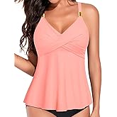 Womens Flowy Tankini Tops Only - Twist V Neck Swimsuit Top Loose Fit Bathing Suit Top Modest Swim Tops No Bottom 2025