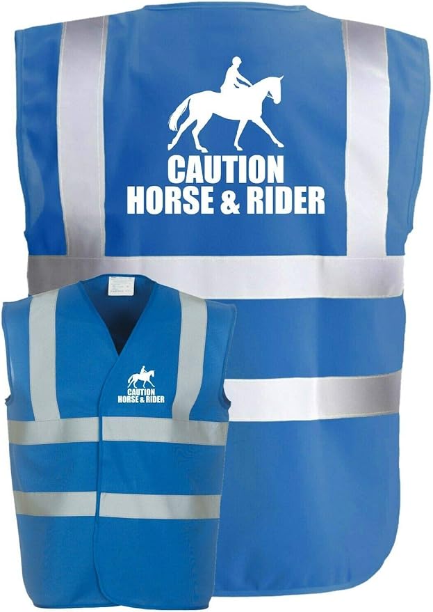 Equine HiVis Caution Horse & Rider Horse Equestrian Safety Blue Vest