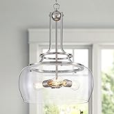 WUZUPS Chandelier Rustic Farmhouse Industrial Round Ceiling Pendant LED Light Fixture Clear Seeded Glass Shade for Dining Roo